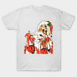 happy santa claus white beard with superheroes comic retro vintage book T-Shirt